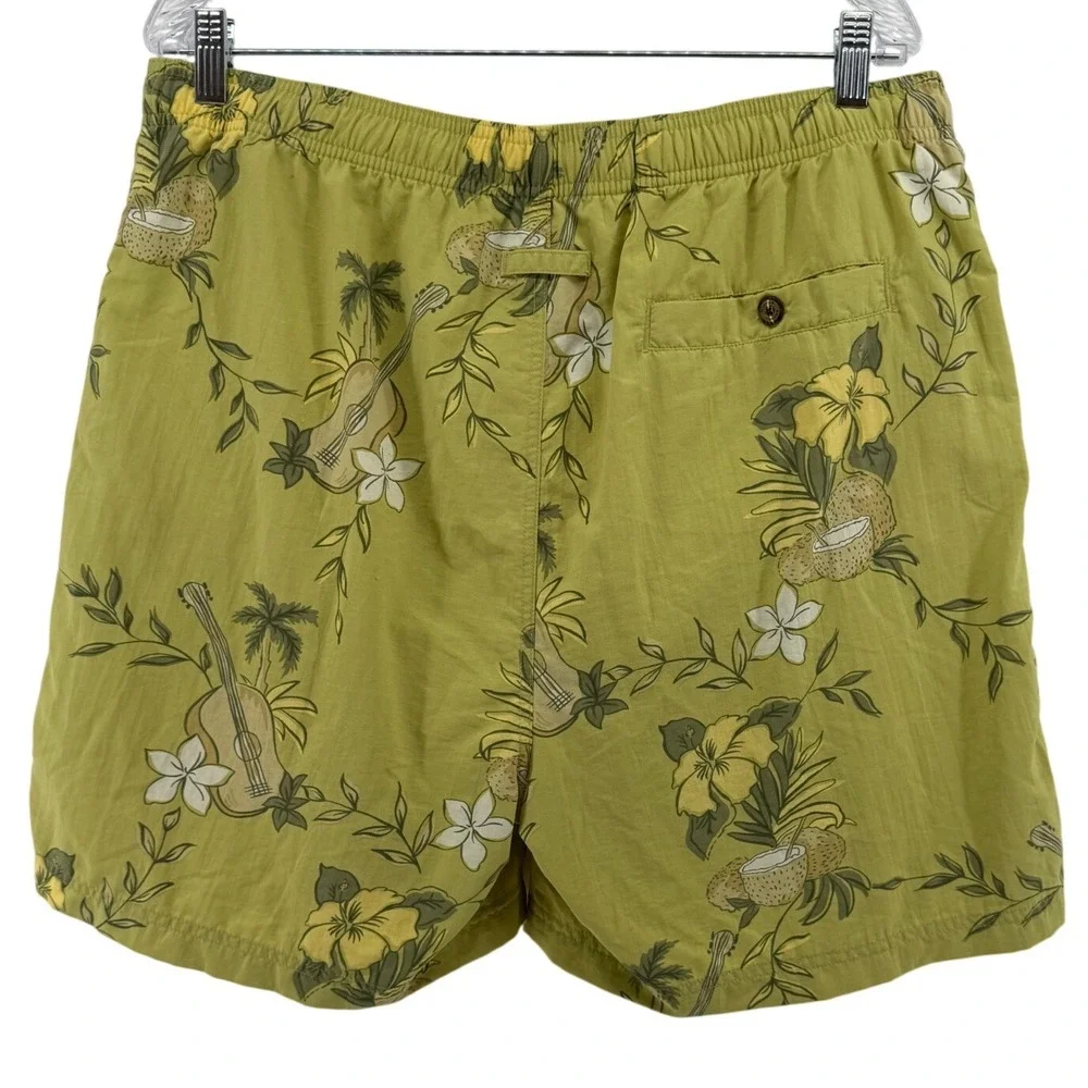 Tommy Bahama Mens Green Tropical Ukulele Floral Swim Trunks Shorts Size L